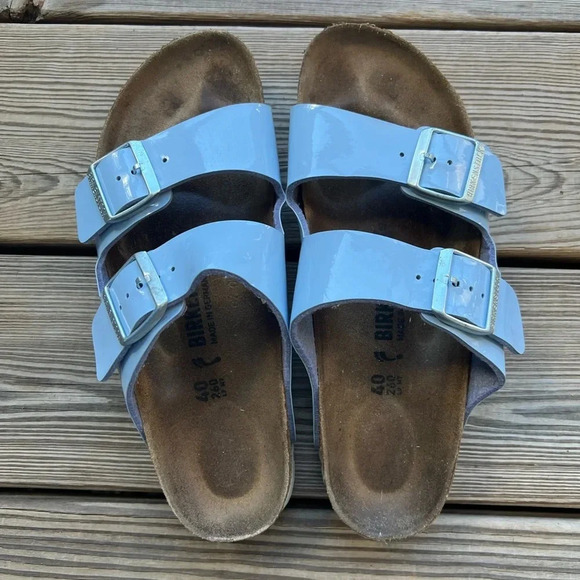 BIRKENSTOCK ARIZONA DOVE BLUE PATENT Sz 40 M7 W9 - Picture 2 of 8